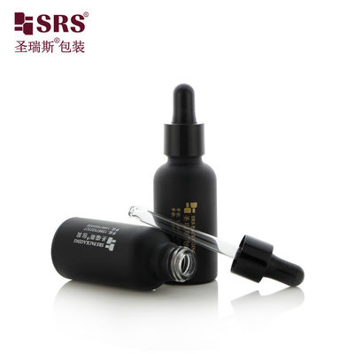 comprare D001-50ml Flacone contagocce vuoto personalizzabile con etichetta, design con rivestimento nero opaco per prodotti per la cura personale e la cura della pelle, con servizio di stampa a caldo oro del logo fabbricazione online