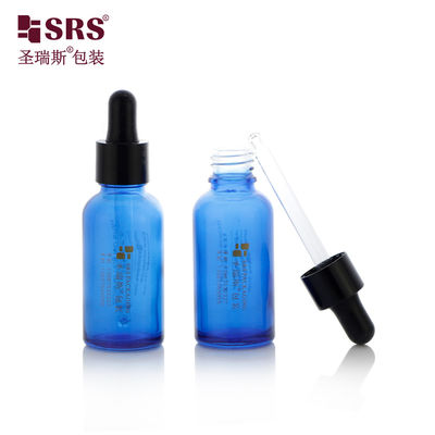 comprare D001-50ml Flacone in vetro traslucido blu per rivestimento con olio essenziale con contagocce nero lucido, capacità multiple per prodotti di aromaterapia fabbricazione online