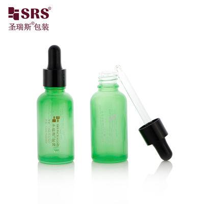comprare D001-50ml Flacone contagocce vuoto ecologico con rivestimento verde in vetro con tappo contagocce nero lucido e bulbo in silicone per olio per la cura del corpo fabbricazione online