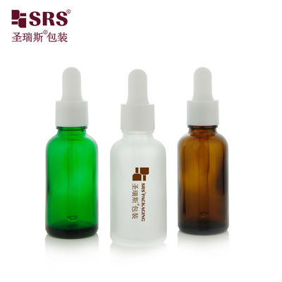 comprare D001-50ml Flacone contagocce in vetro a spalla tonda ecologico vuoto con corpo in vetro per olio con serigrafia personalizzata del logo, tappo contagocce bianco e manico in silicone per confezioni per la cura della pelle fabbricazione online