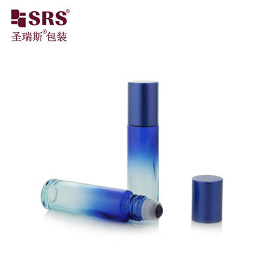 comprare BLPM-10ml Flacone roller in vetro blu scuro stampato a stampo a parete spessa 100% senza perdite con sfera di pietra preziosa per confezionamento cosmetico siero fabbricazione online