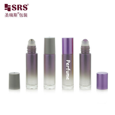 comprare BLPM-10ml di forma rotonda vuoto smog gradiente viola colore personalizzato flacone di vetro bottiglia a rotoli con palla di rotolamento in acciaio per olio per profumi cosmetici fabbricazione online