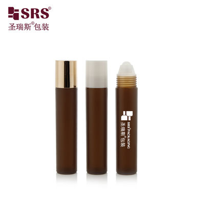 comprare Flacone roll-on vuoto marrone caffè con finitura opaca smerigliata da 20 ml in resistente RPP P, con tappo a vite dorato per confezionamento per la cura degli occhi fabbricazione online