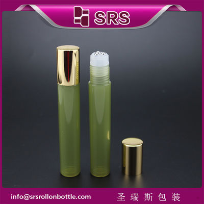 comprare Lussuoso cosmetico flacone roll-on in plastica verde da 15ml con tre sfere in acciaio fabbricazione online