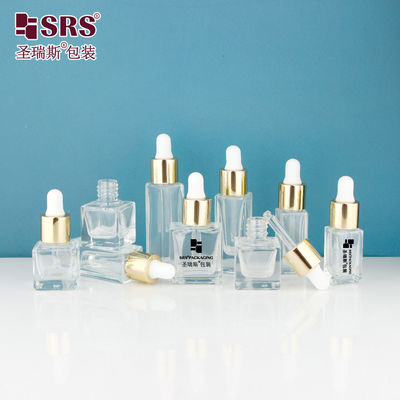 comprare D1229-5ml Bottiglia di vetro trasparente quadrata vuota con lucido oro metallo di alluminio cappuccio gocciolante vite tipo bulbo di silicone bianco per profumo profumato fabbricazione online