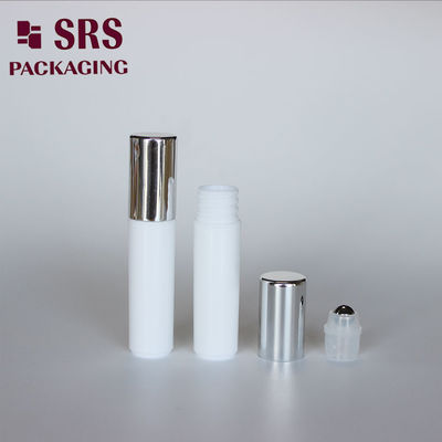 comprare Flacone rollerball cosmetico vuoto SRS da 5 ml in plastica bianca con tappo argentato fabbricazione online