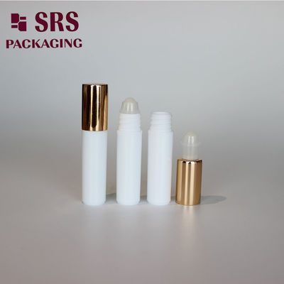 comprare Flacone cosmetico vuoto SRS da 5 ml in plastica bianca con tappo in alluminio dorato fabbricazione online