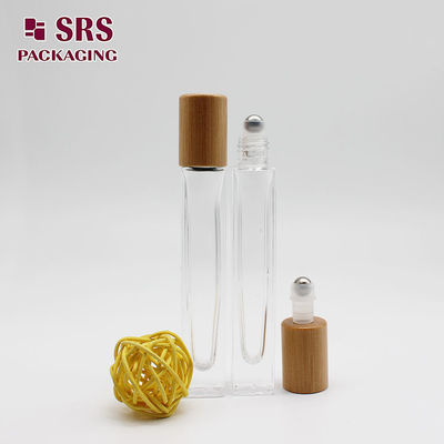 comprare Flacone roller in vetro quadrato trasparente per cosmetici SRS da 10 ml con tappo in bambù fabbricazione online