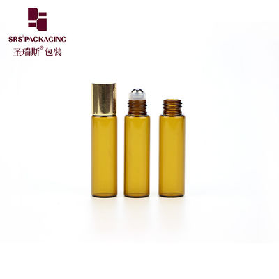 comprare Flacone cosmetico vuoto mini roll on in vetro color ambra da 5 ml con tappo in alluminio fabbricazione online