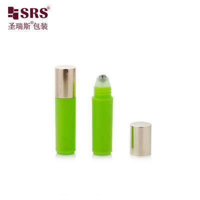 RPA(S)-2ML Mini Slim Green Plastic Roller Bottle With Roller Ball Rose Gold Cap
