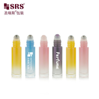 BLPM-10ml Bottiglia cilindrica rotonda a gradiente rosa a forma di vetro a rulli per la cura personale con tappo in plastica colorata