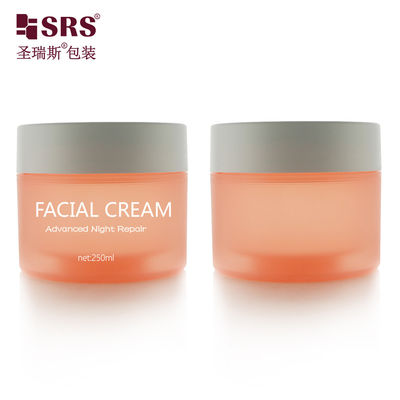 SRSJK-250g Vaso di plastica traslucido arancione smerigliato per uso alimentare di forma cilindrica rotonda con chiusura a coperchio bianco a doppio strato per cuscinetti per occhi