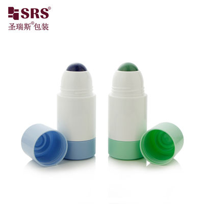 Flacone roller in plastica PP PCR riutilizzabile vuoto da 50 ml con sfera di pietra preziosa per imballaggio cosmetico e farmaceutico